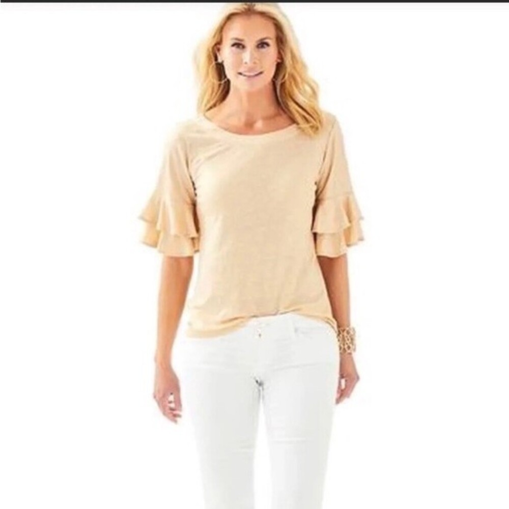 Lilly Pulitzer Lula Sand Dune Metallic Gold Linen Top